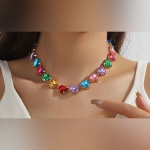 Gold-Tone Multicolor Heart Statement Necklace